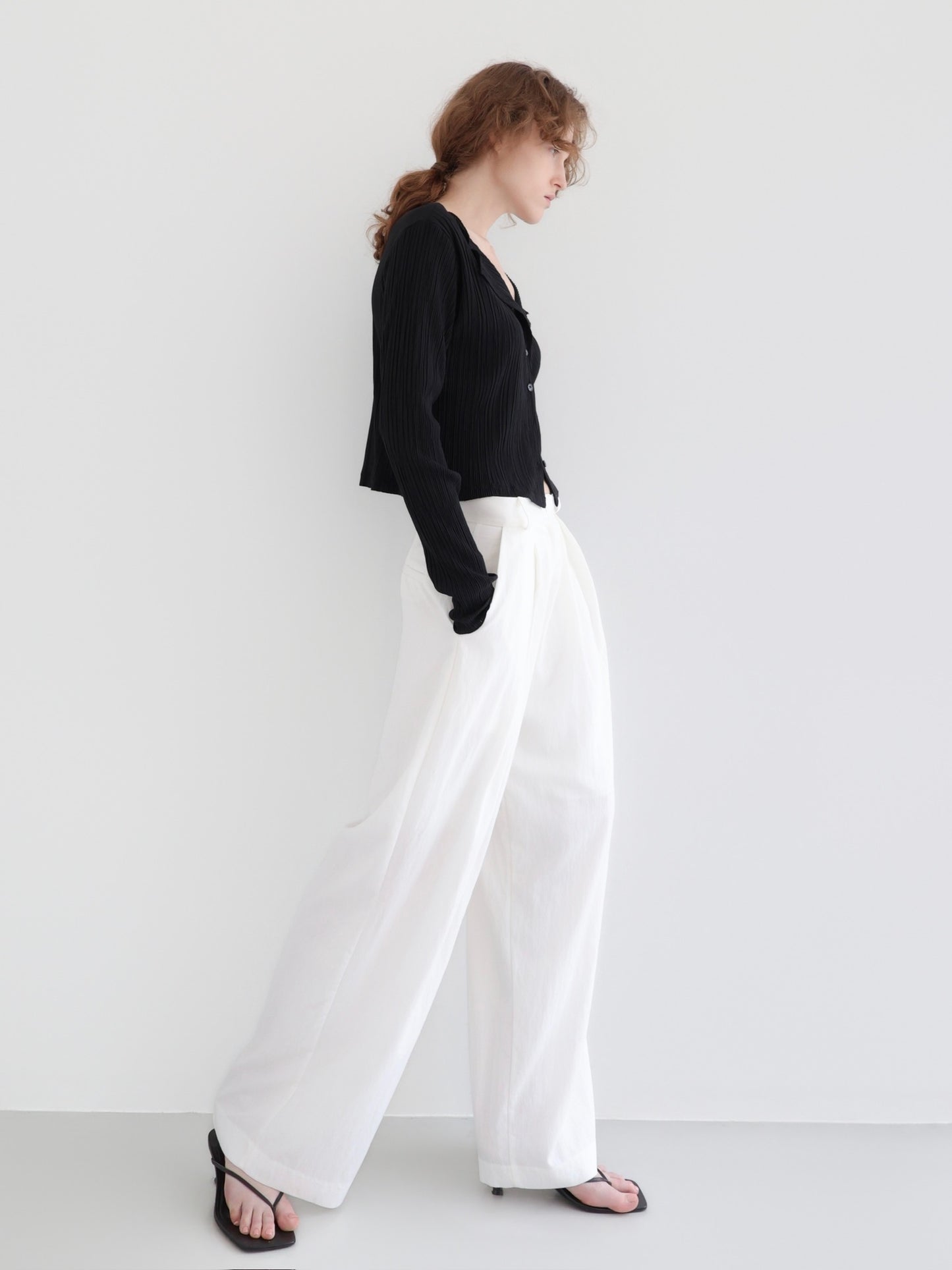 Lila | Linen long tuck wide pants