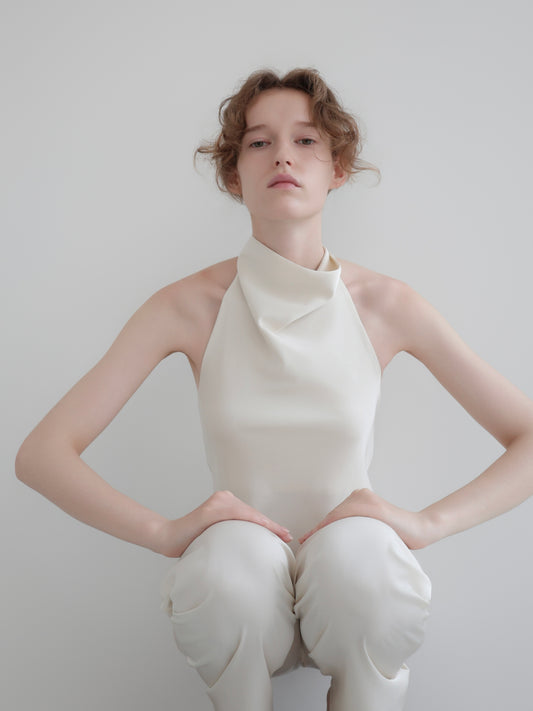 Sarah | Satin halter drape top