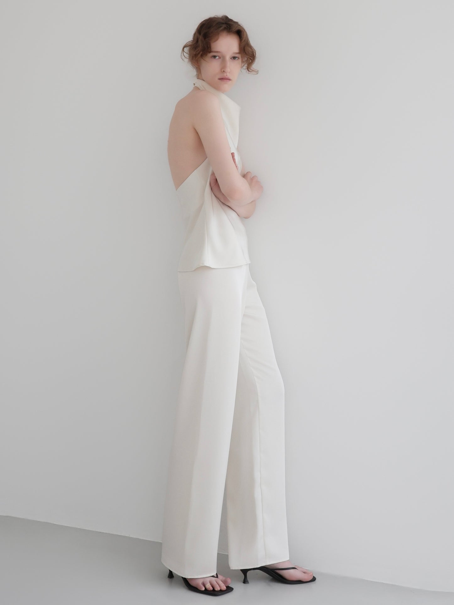 Sarah | Satin halter drape top