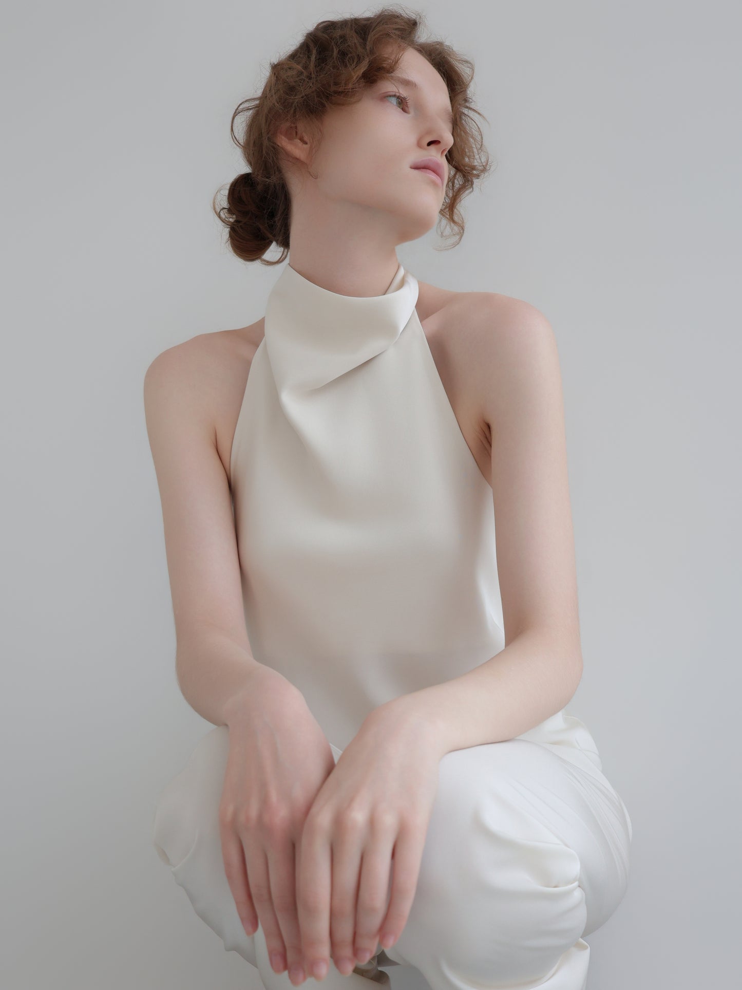 Sarah | Satin halter drape top