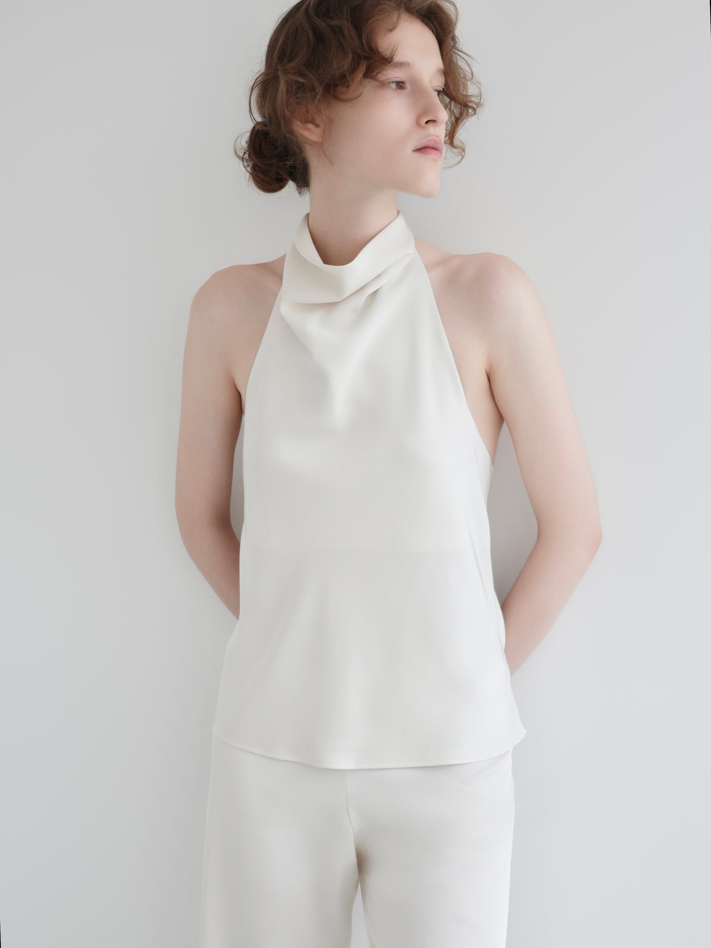 Sarah | Satin halter drape top