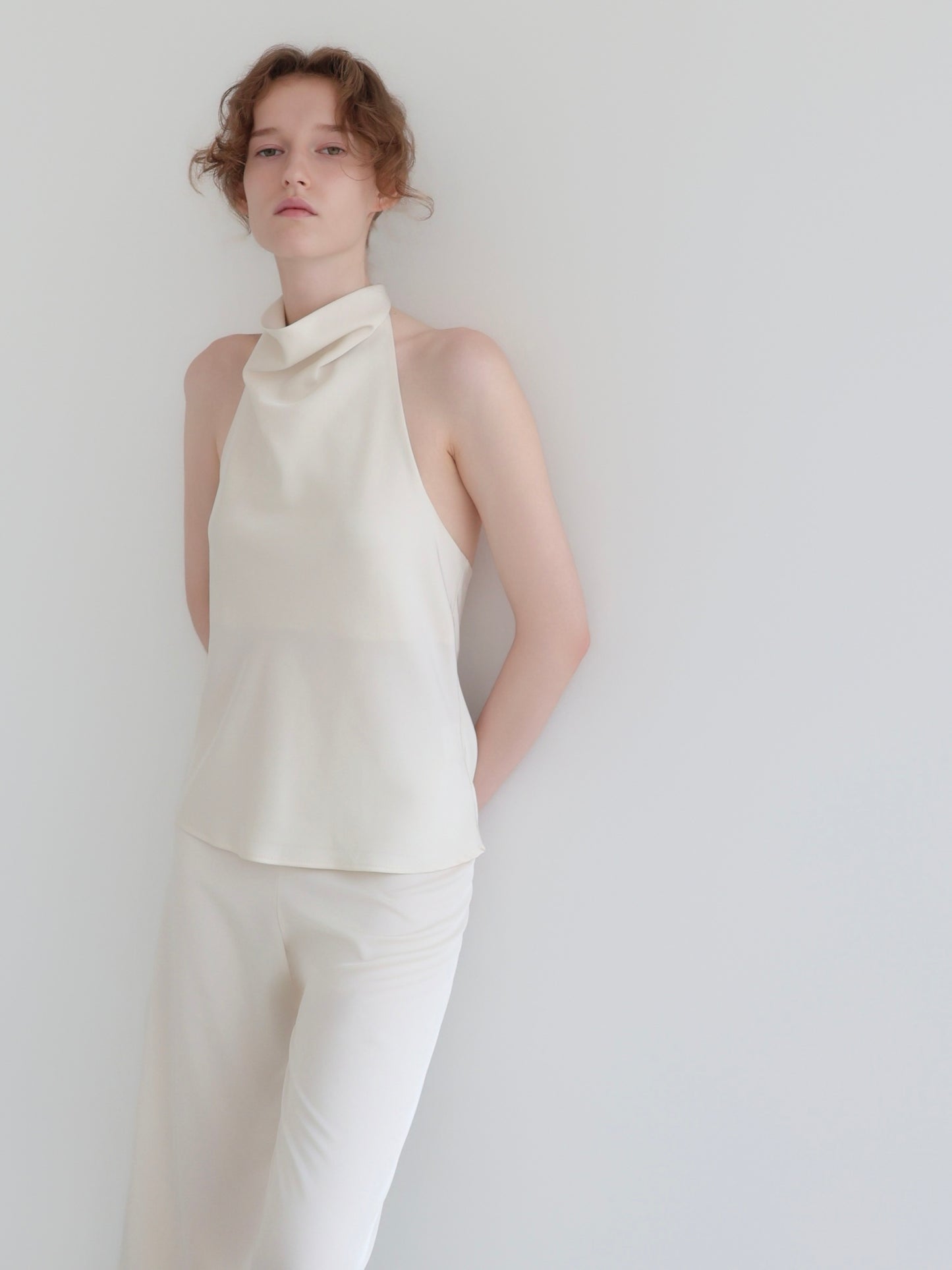 Sarah | Satin halter drape top