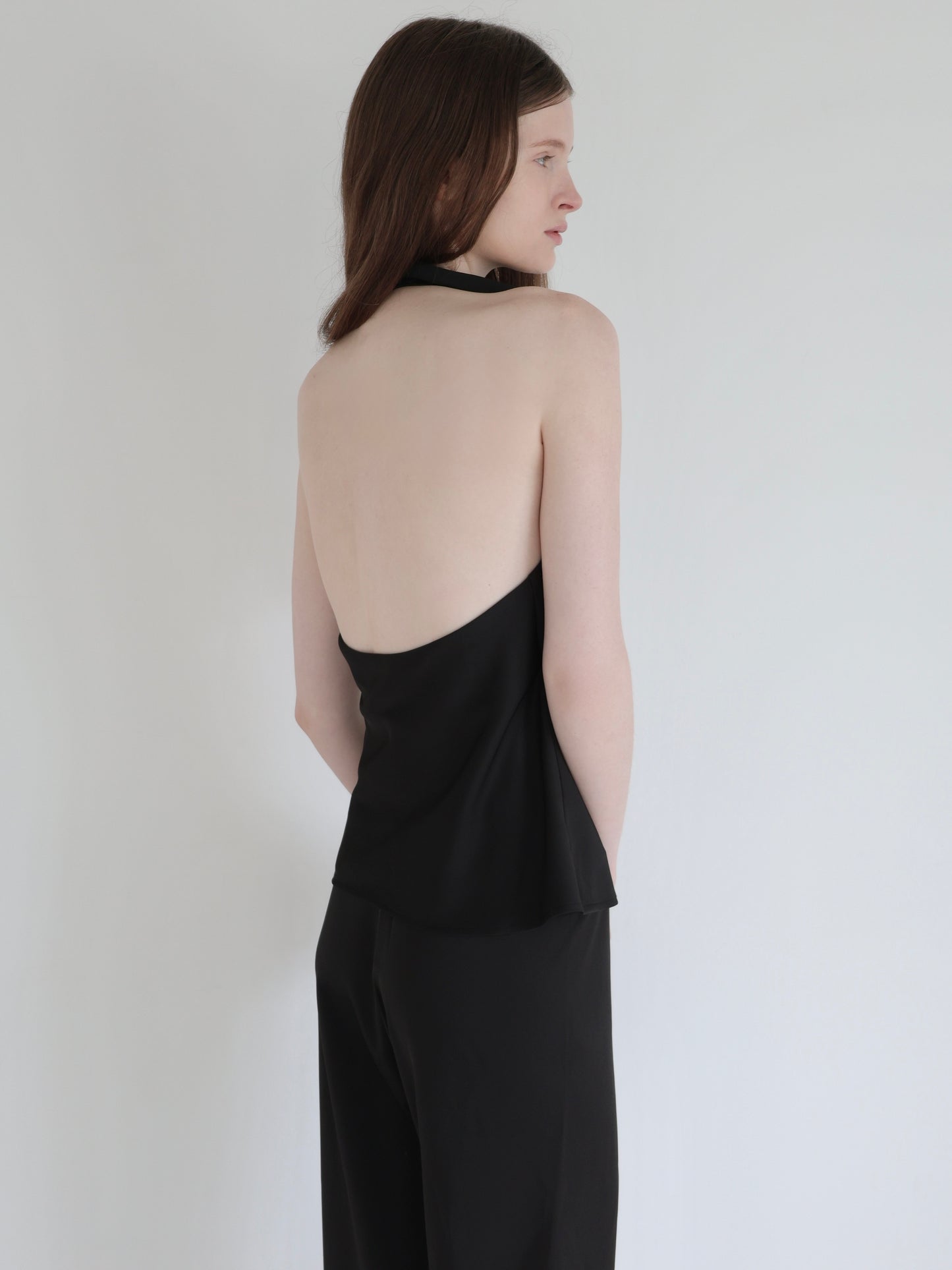 Sarah | Satin halter drape top