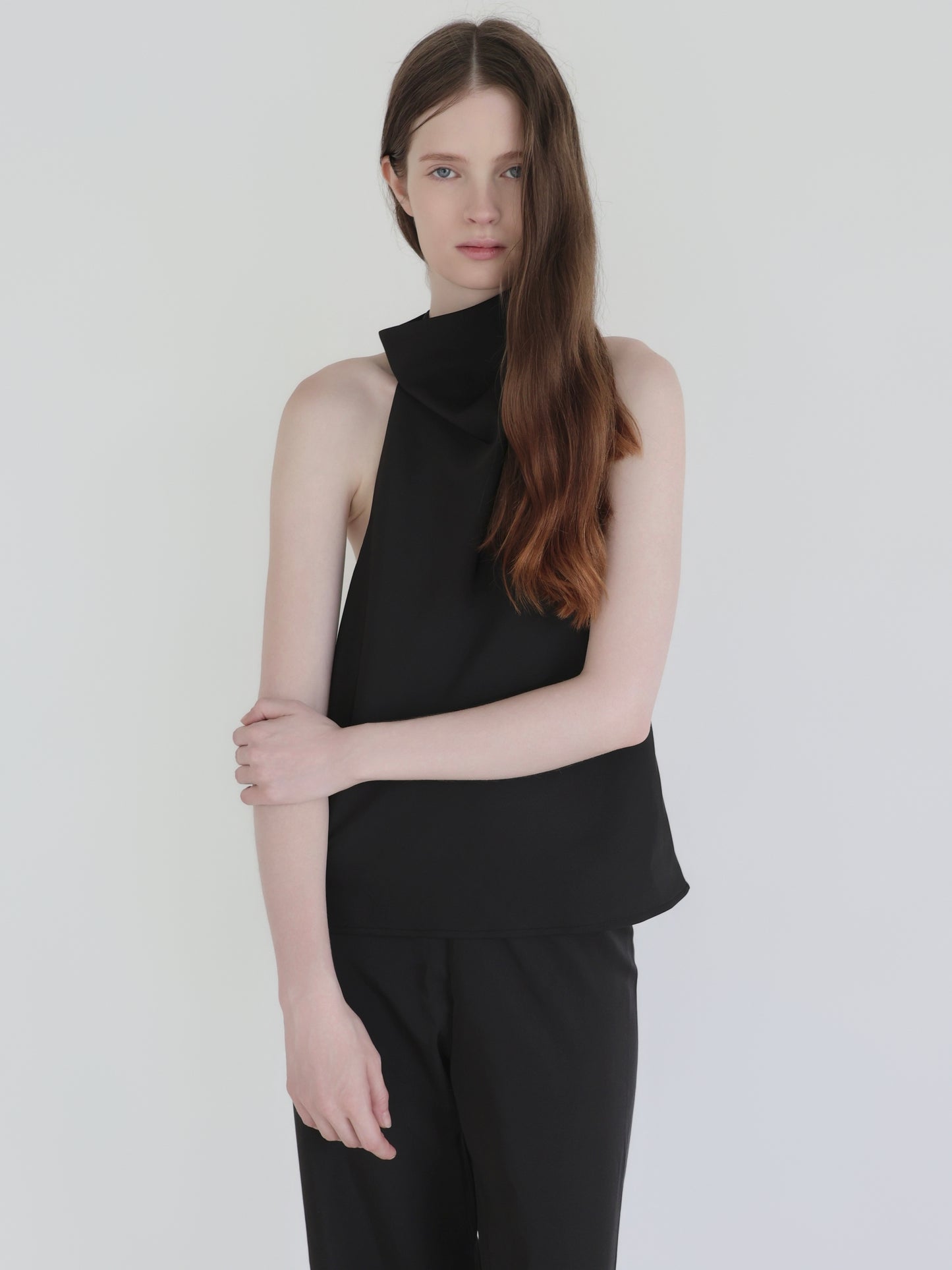 Sarah | Satin halter drape top