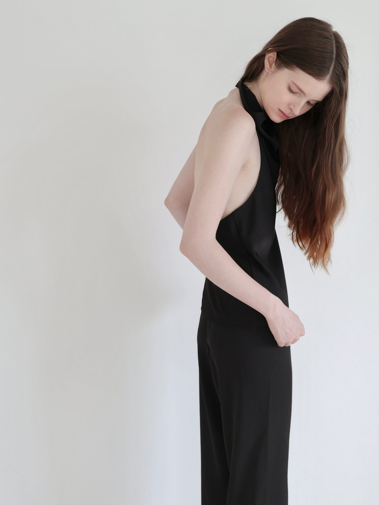 Sarah | Satin halter drape top