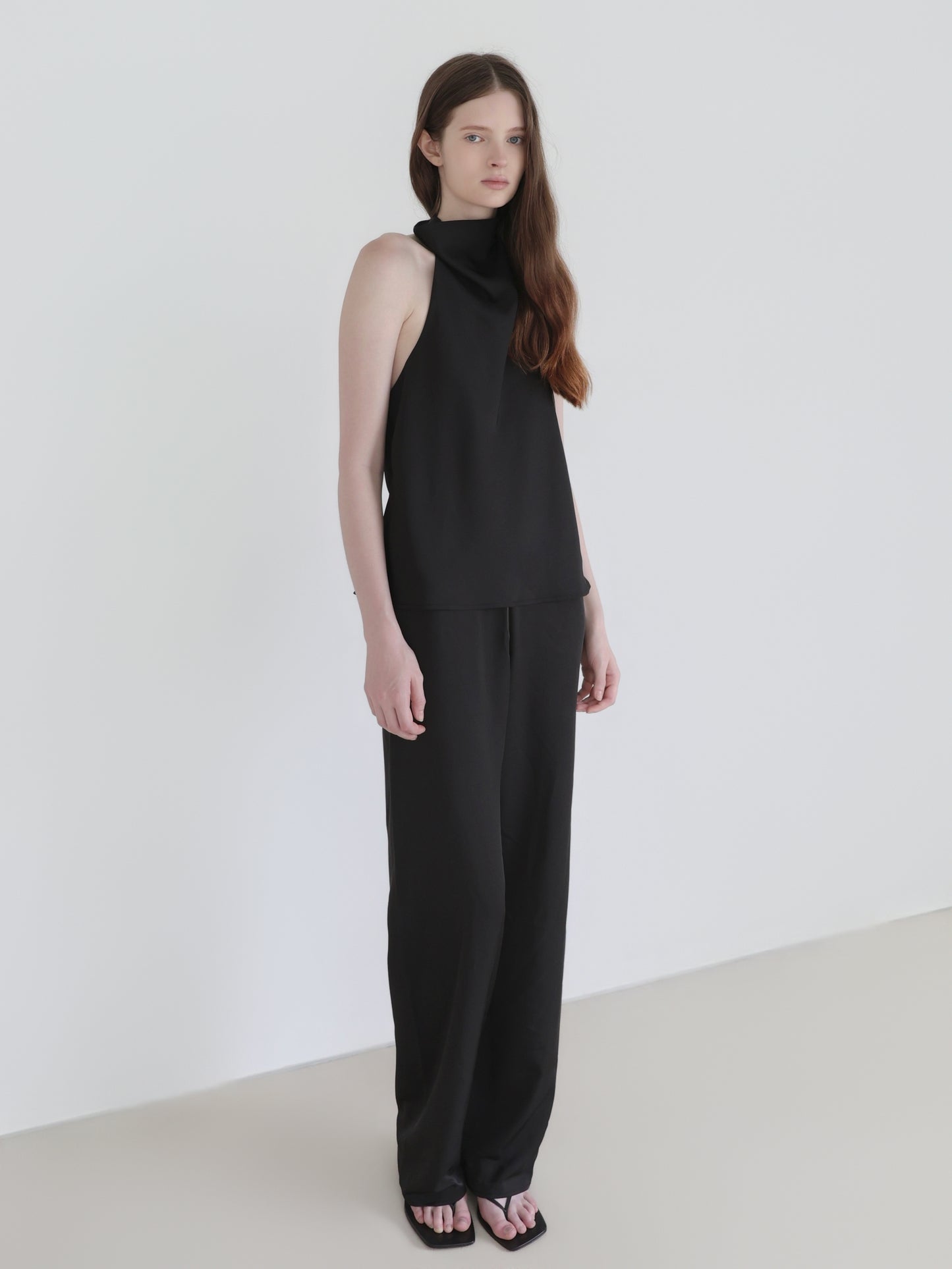 Sarah | Satin halter drape top