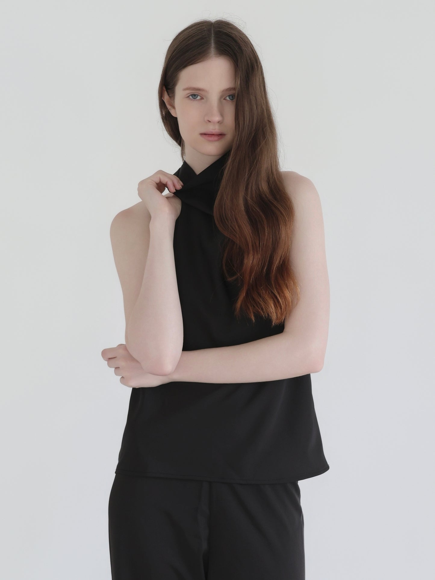 Sarah | Satin halter drape top