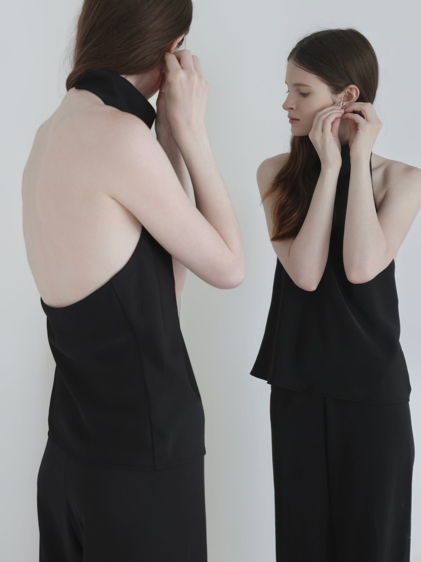 Sarah | Satin halter drape top