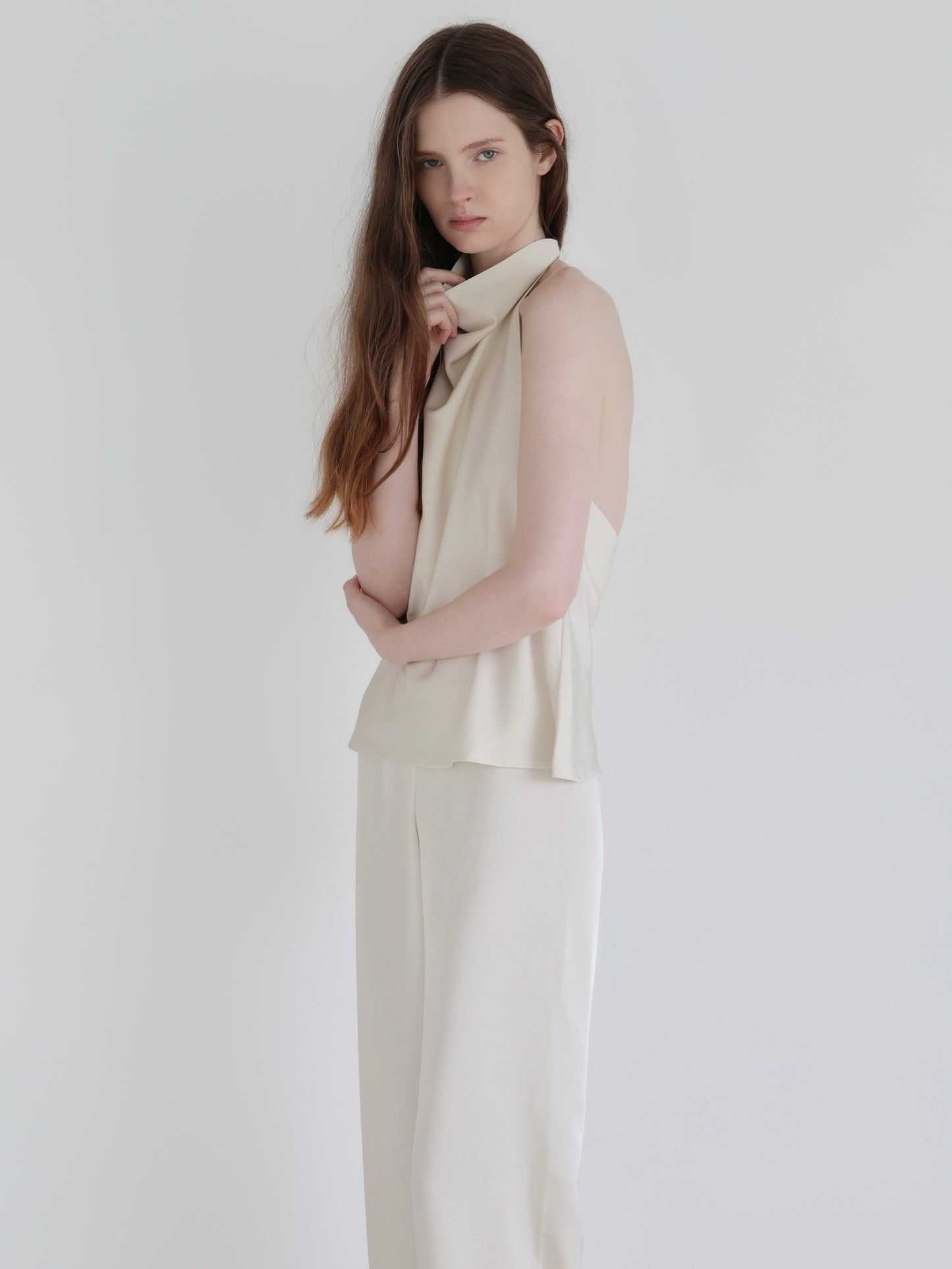 Sarah | Satin halter drape top