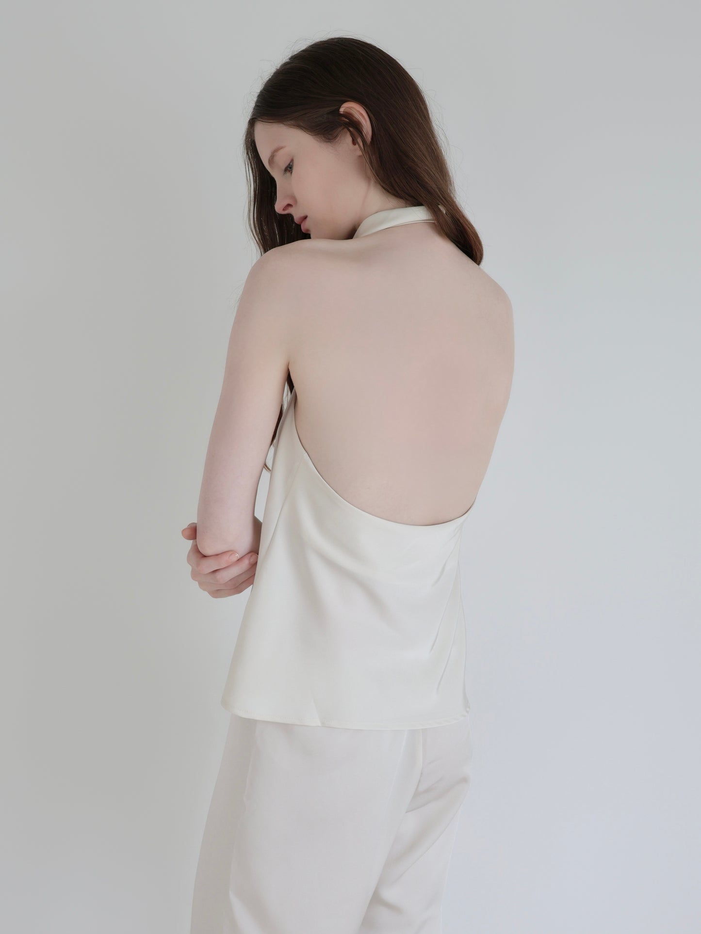 Sarah | Satin halter drape top
