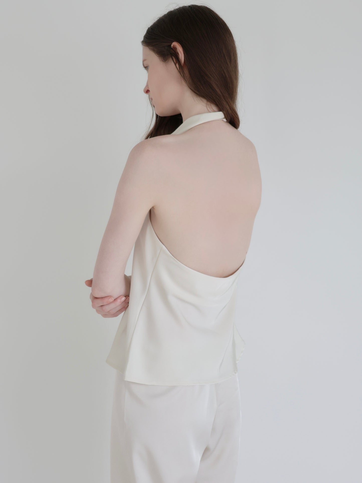Sarah | Satin halter drape top
